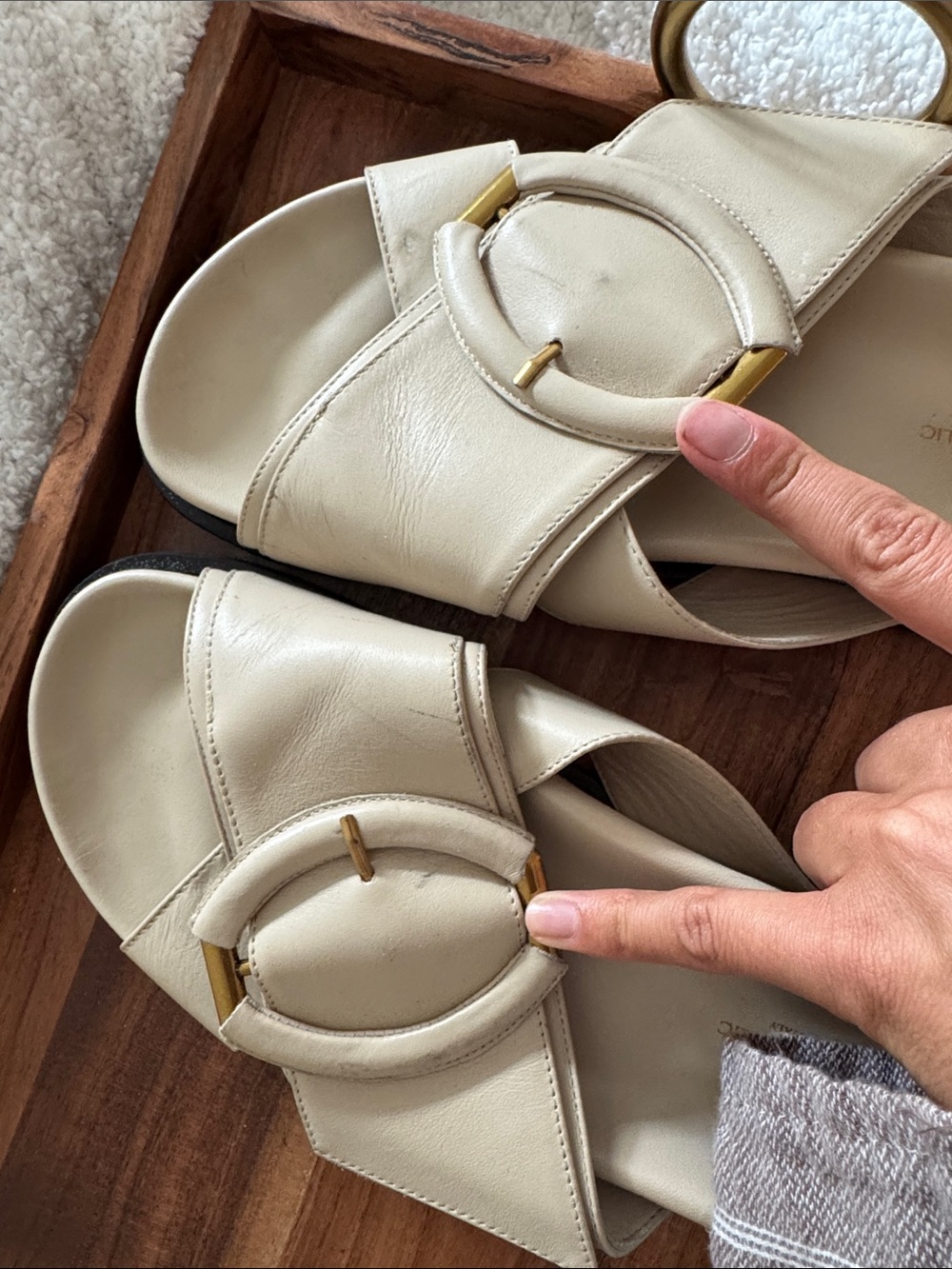 Banana Republic Cream Slide Sandals with Gold Buckle Detail - Picture 5 of 5